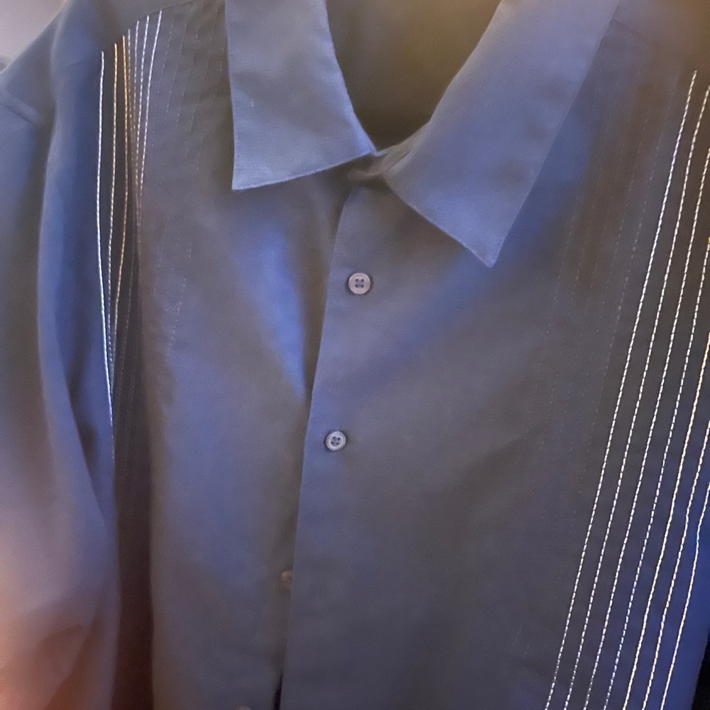 Cubavera Men's Casual Blue Shirt with White Detailing